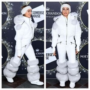 NWT MOOSE KNUCKLES X TELFAR Bomberpants White Quilted Pants Fur Accents M/ L